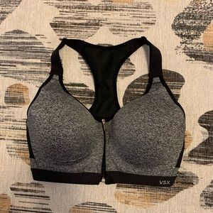 VSX sports bra 32dd black gray zip front